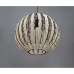 Suspension boule en lamelles d'osier sur armature noire, Ø 30 cm