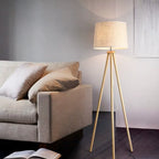 Lampadaire trépied en bois avec tablette, abat-jour tissu 152 cm