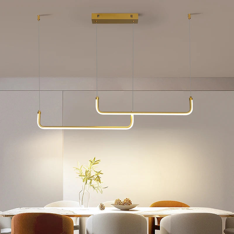 Suspension LED double barre en U, 90 cm, noire ou dorée