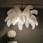 Lustre en plumes d'autruche sur chaîne gainée, Ø 60, 80 ou 100 cm