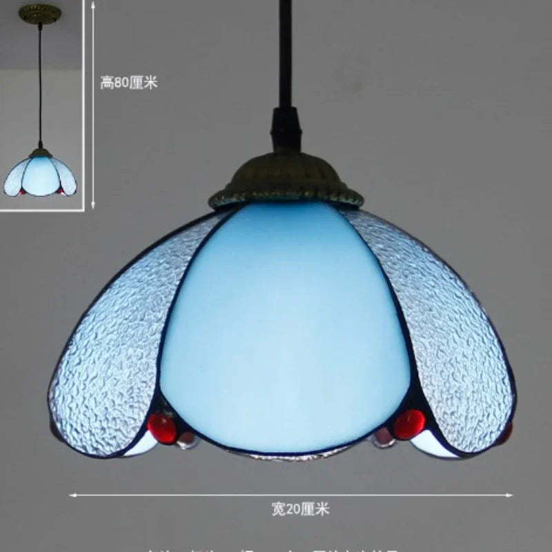 Suspension en verre vitrail Ø 20 cm, quinze décors colorés, E27
