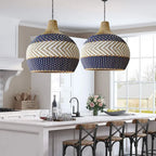 Suspension en rotin bicolore à chevrons, douze coloris, Ø 30 à 60 cm