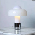 Lampe champignon en verre orange ou blanc, pied chromé, 35 cm