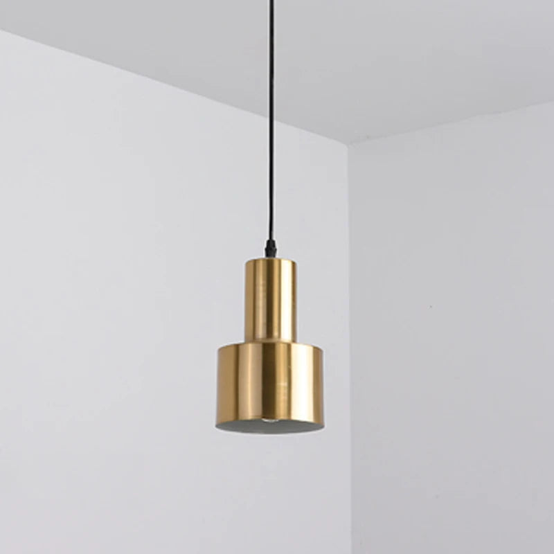 Suspension cylindre en fer doré brillant, 12 x 19 cm, douille E27