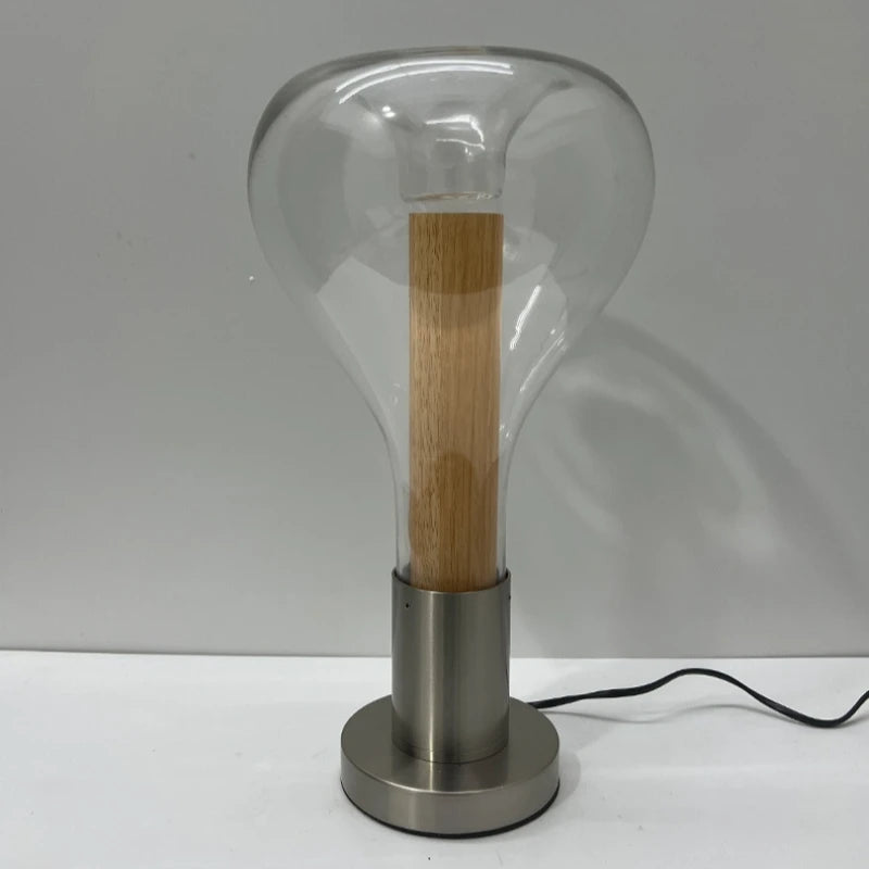 Suspension goutte en verre et tube effet bois, aussi en lampe à poser