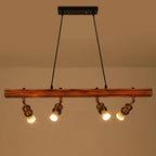 Lustre poutre en bois de 80 cm à 4 douilles dorées orientables