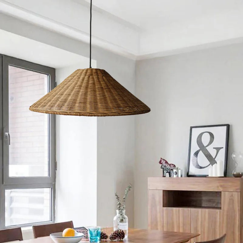 Suspension cône en rotin tressé, naturel ou marron, de 40 à 60 cm