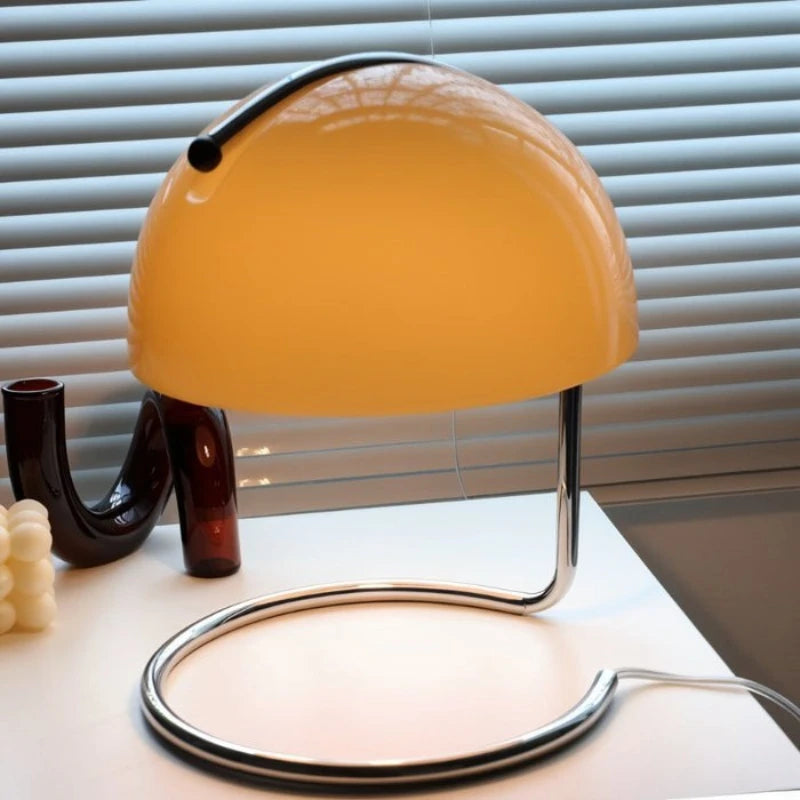 Lampe champignon à dôme en verre sur boucle chromée, 28 cm