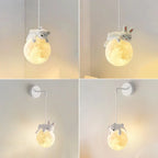 Suspension chambre d'enfant lune et lapin ou ours endormi, G9 LED
