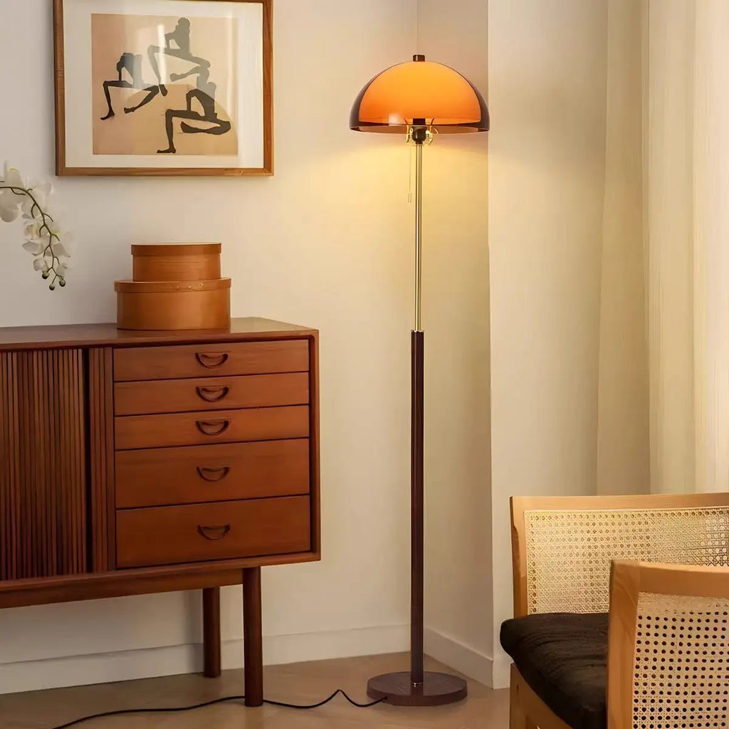 Lampadaire arc vintage à dôme orange en acrylique, 165 cm