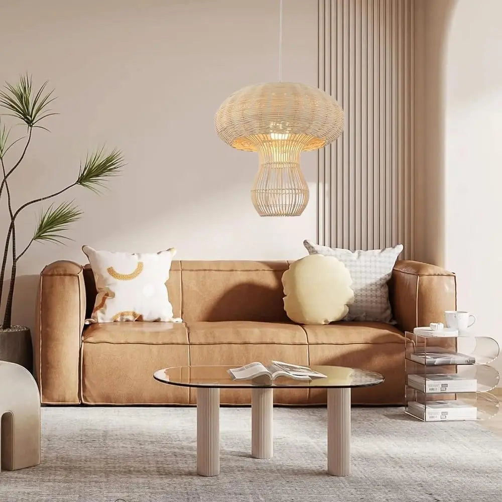 Lustre champignon en osier tressé Ø 45 cm, câble de 150 cm