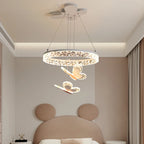 Lustre LED à anneau et papillons pour chambre de fille, rose ou blanc