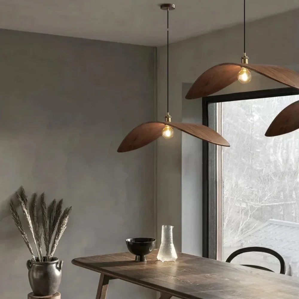Suspension chapeau en bois ondulé, Ø 39 à 85 cm, douille E27
