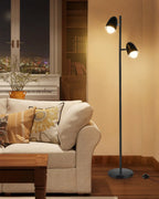 Lampadaire noir à deux têtes orientables, 163 cm, ampoules fournies