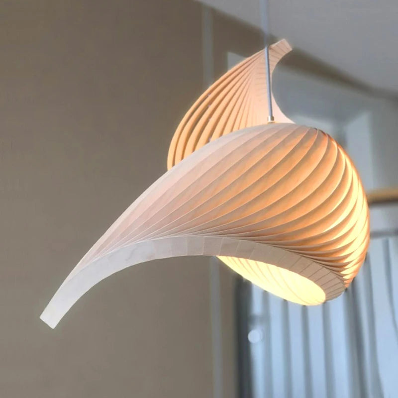 Lustre en bois cintré à spirales façon coquillage, 1 à 8 lumières