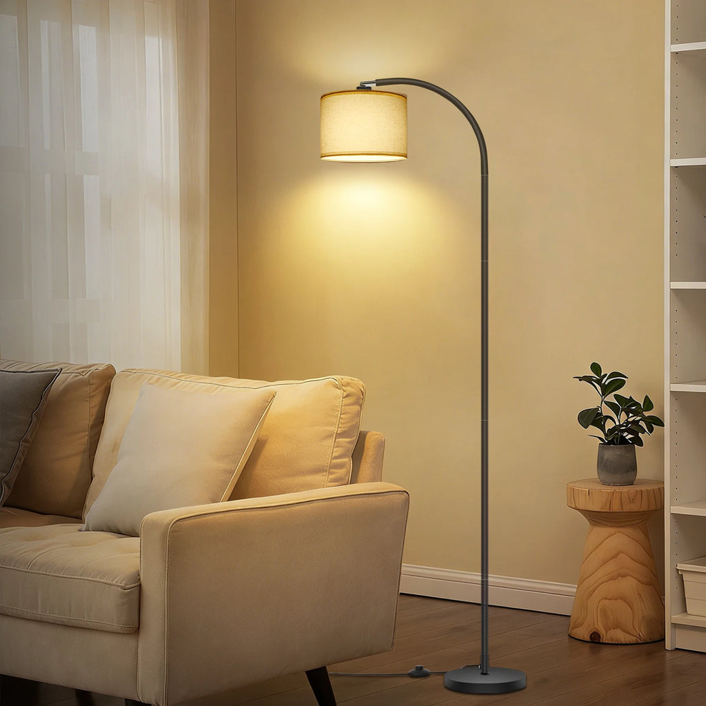 Lampadaire col de cygne, abat-jour en lin et ampoule LED fournie