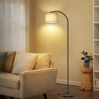Lampadaire col de cygne, abat-jour en lin et ampoule LED fournie