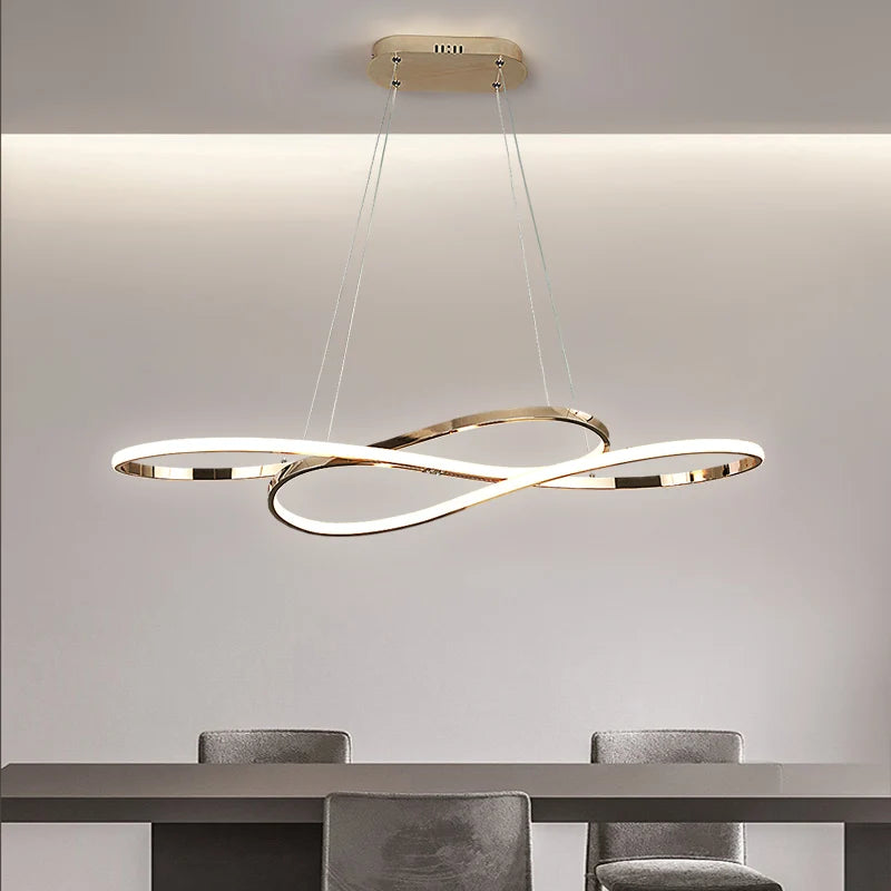 Suspension LED ruban ondulé 100 cm, aluminium chromé ou doré