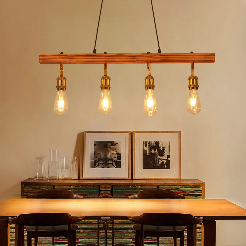 Lustre en bois brûlé à douilles dorées orientables