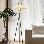 Lampadaire trépied noir à grand abat-jour blanc évasé, 167 cm