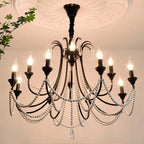 Lustre noir à perles et pampilles de style français, bougies E14