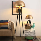 Lampadaire trépied noir à dôme doré, existe en lampe de table