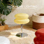 Lampe de table macaron en double verre sur pied chromé, 30 cm