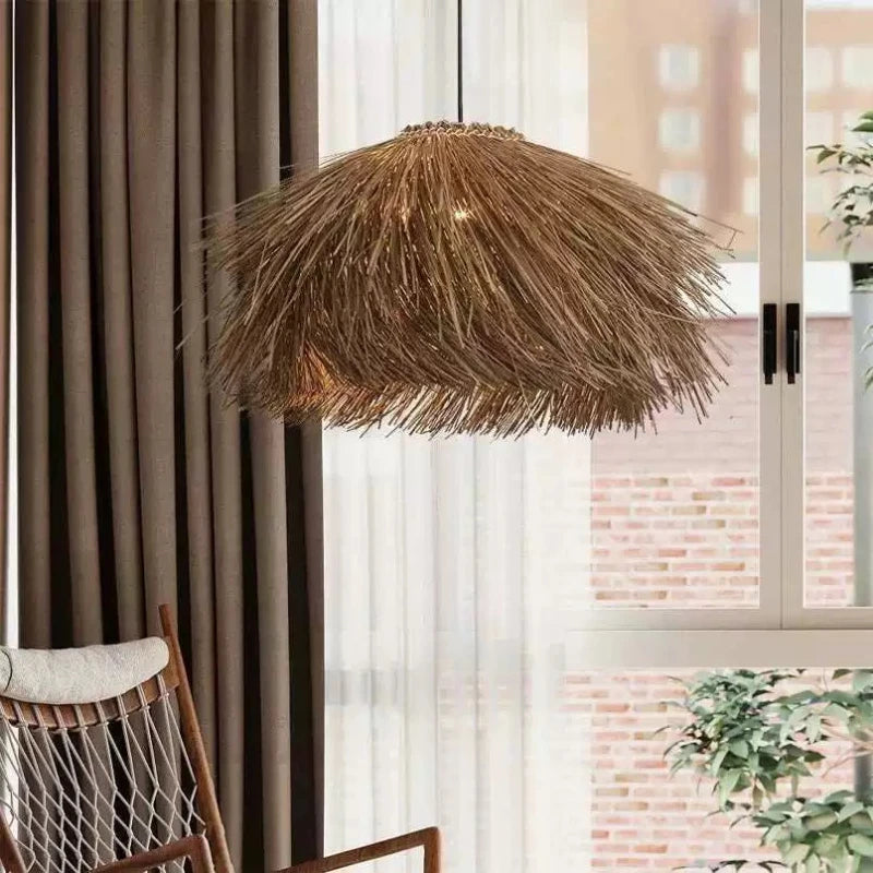 Lustre chaume en rotin effilé, quatre diamètres de 40 à 80 cm