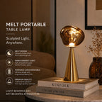 Lampe de table sans fil à globe en verre fondu, pied conique