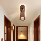 Plafonnier LED long finition noyer avec spots orientables, 60 à 120 cm