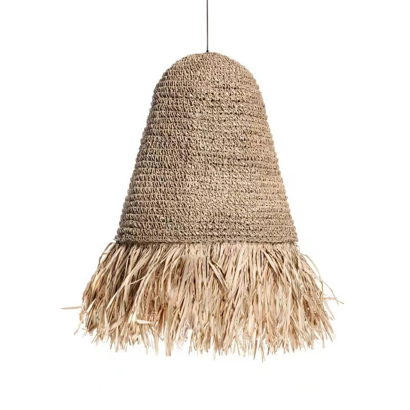 Lustre en corde de paille et franges de raphia Ø 35 cm, E27