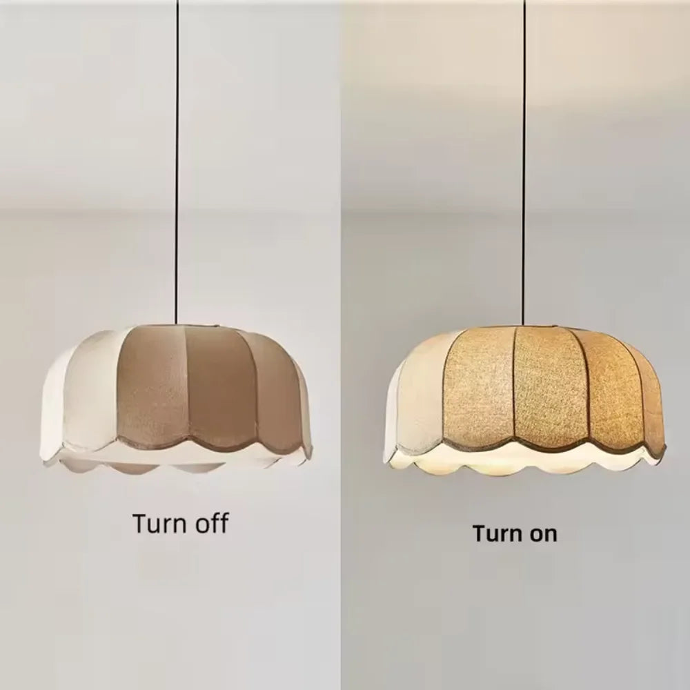 Suspension en lin à abat-jour festonné, Ø 45 ou 60 cm, douille E27
