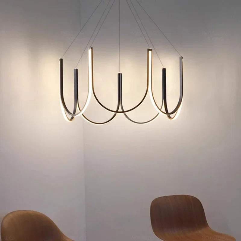 Lustre LED à arcs en U suspendus, 6 ou 7 arcs, Ø 65 ou 80 cm