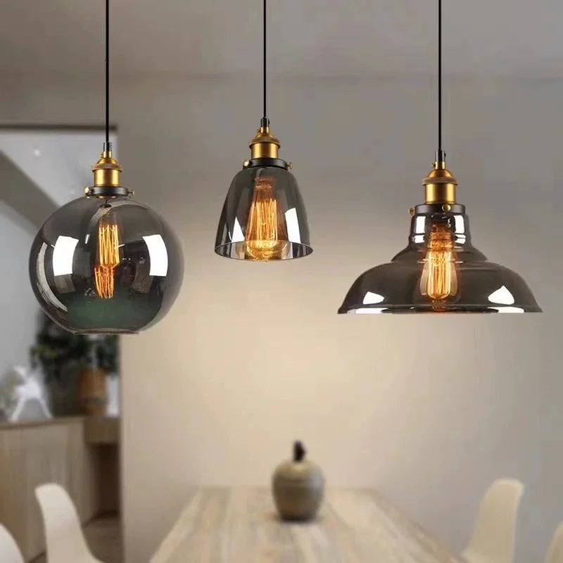 Suspension en verre teinté, cloche, cône, globe ou dôme au choix