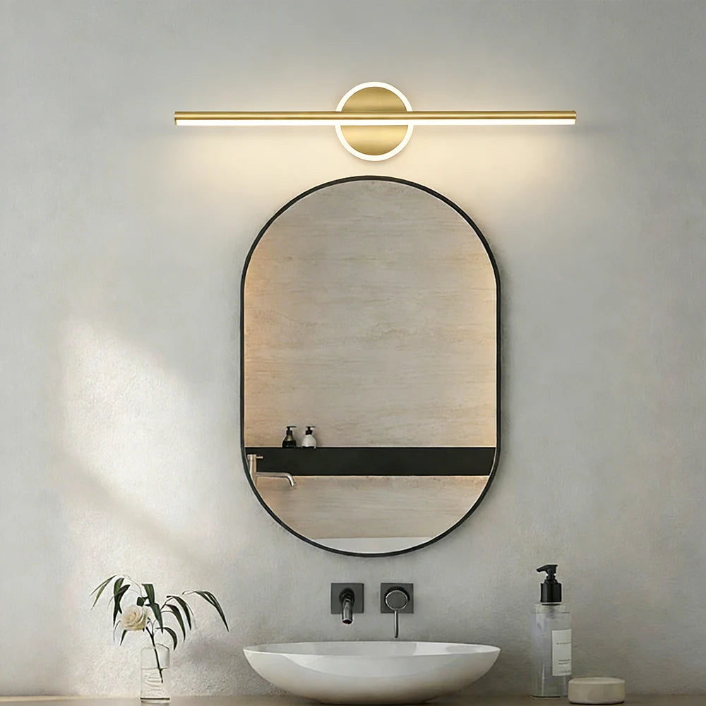 Applique murale LED barre fine et disque à halo, noire ou dorée
