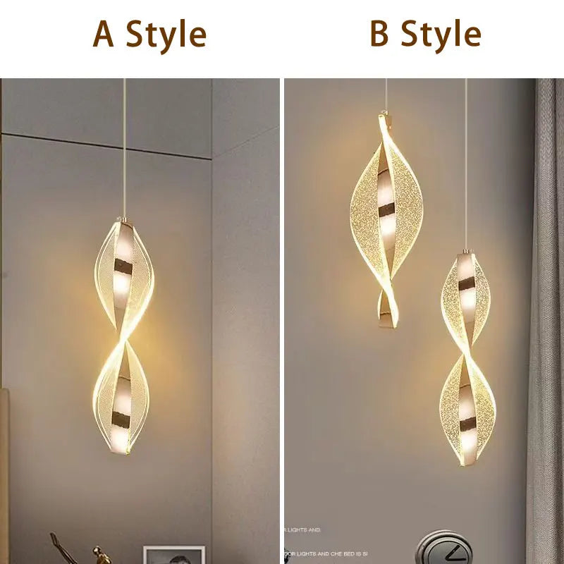 Suspension LED ruban acrylique torsadé 30 cm, une ou deux lumières