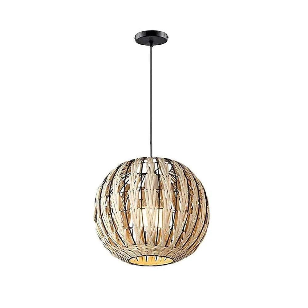 Suspension boule en lamelles d'osier sur armature noire, Ø 30 cm