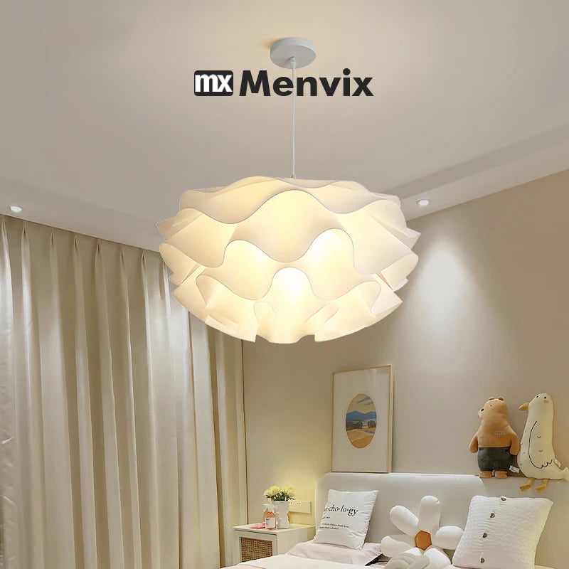 Suspension fleur à pétales ondulés blanche, ampoule trois teintes