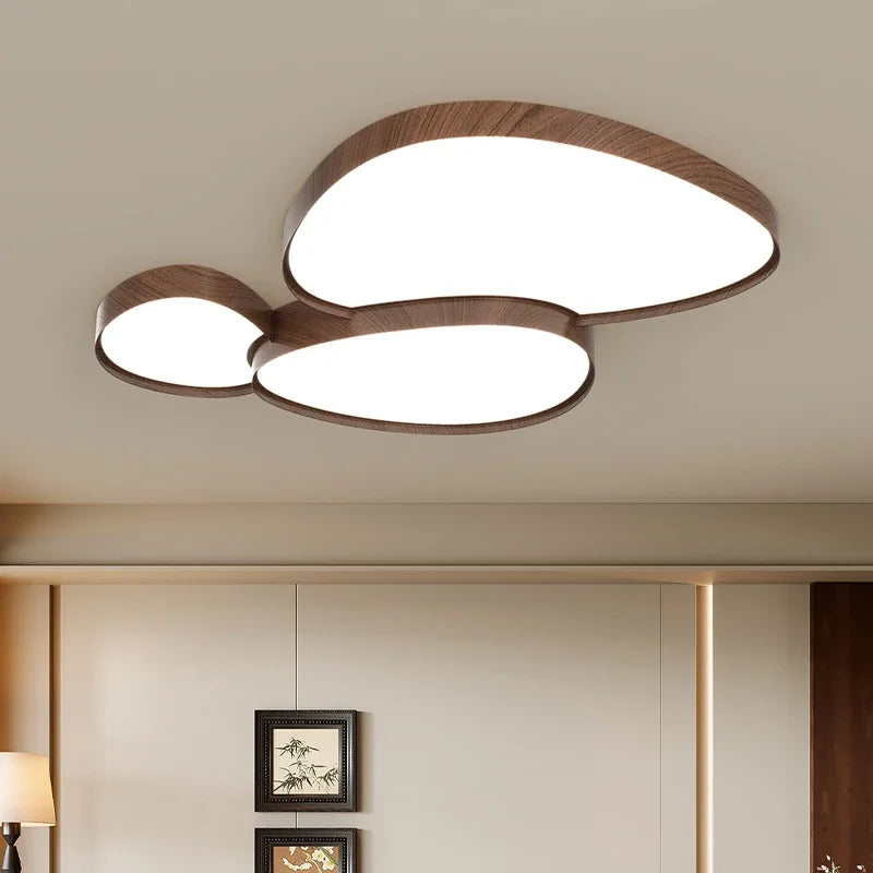 Plafonnier LED en bois à galets lumineux, 40 à 110 cm, noyer ou clair
