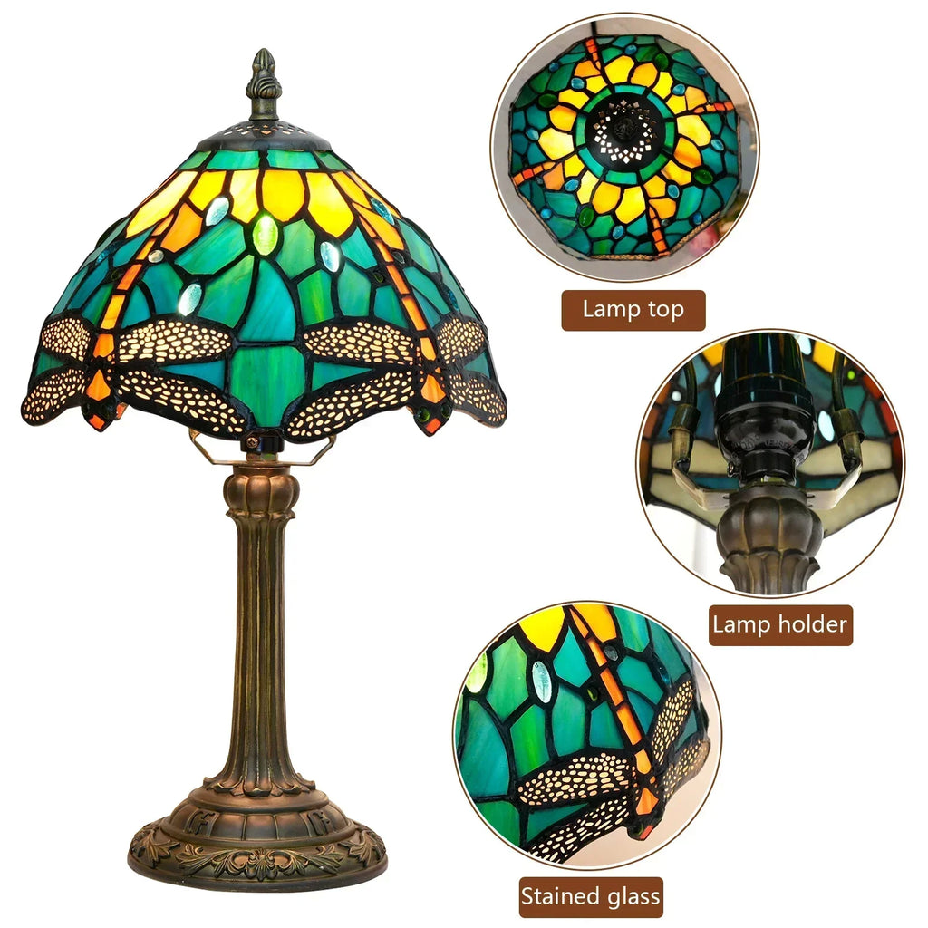 Lampe de table Tiffany en vitrail fleuri, tournesols et tulipes