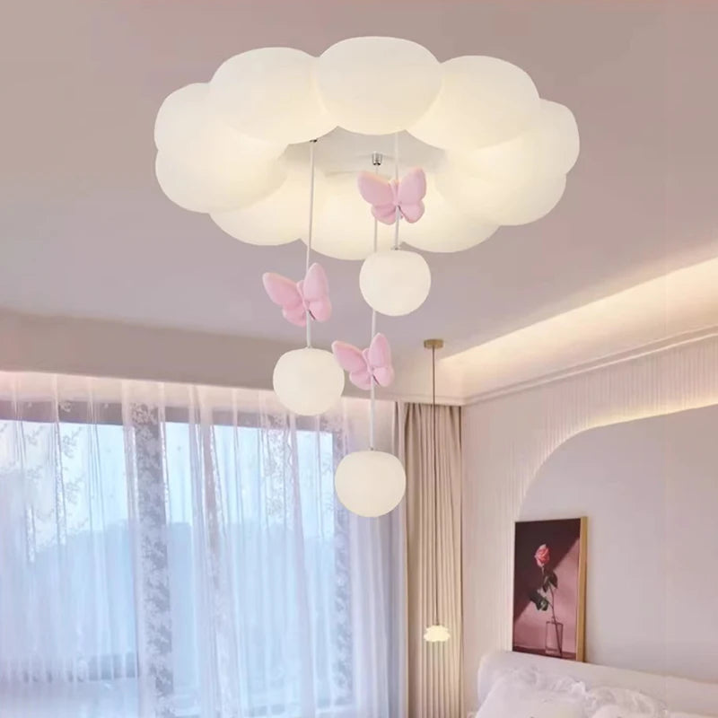Lustre nuage LED pour chambre de fille, papillons ou nœuds suspendus
