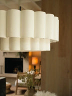 Lustre en tissu festonné blanc à deux étages, douille E27