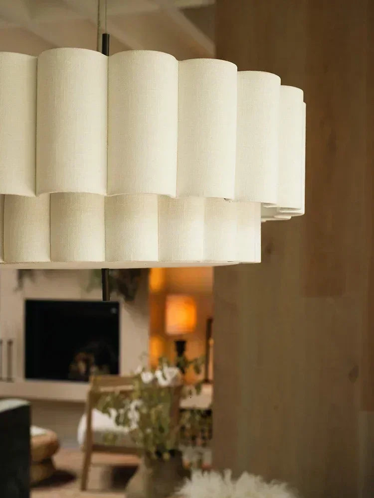 Lustre en tissu festonné blanc à deux étages, douille E27
