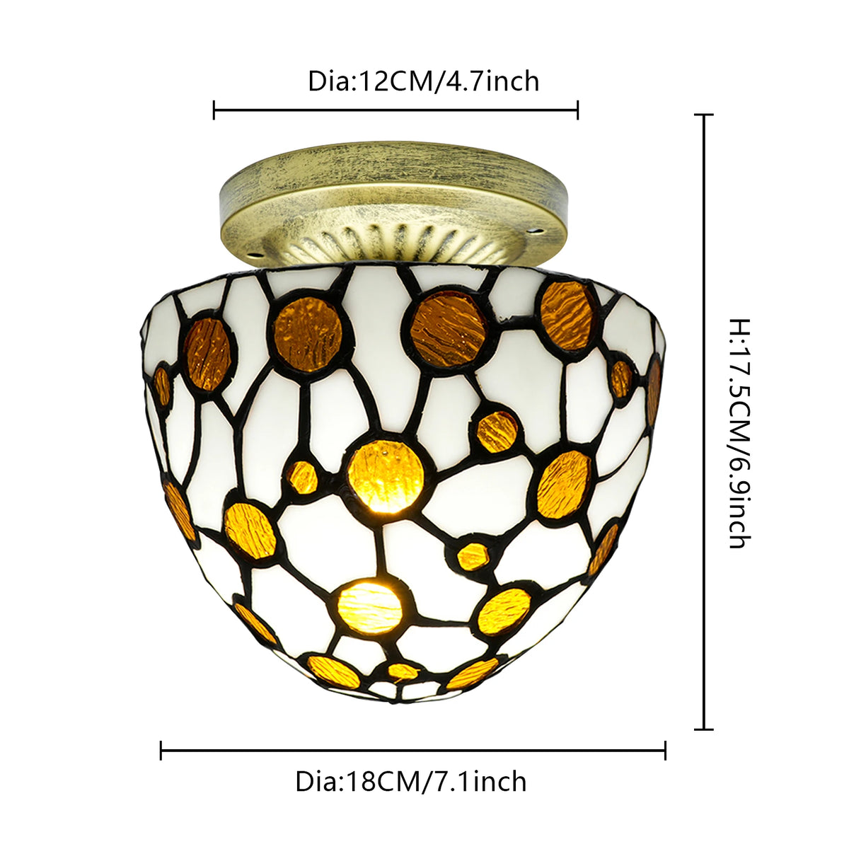 Plafonnier style Tiffany, coupole en verre teinté Ø 18 cm
