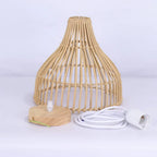 Petite suspension tulipe en lattes de rotin Ø 24 cm, rosace bois