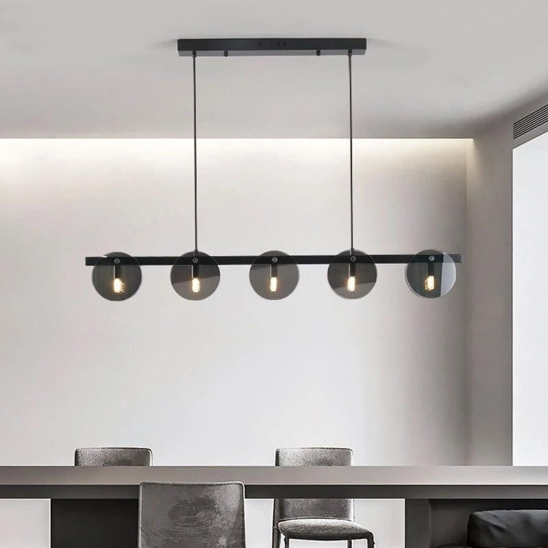 Lustre noir à disques de verre fumé, barre ou couronne LED