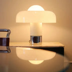 Lampe champignon en verre orange ou blanc, pied chromé, 35 cm