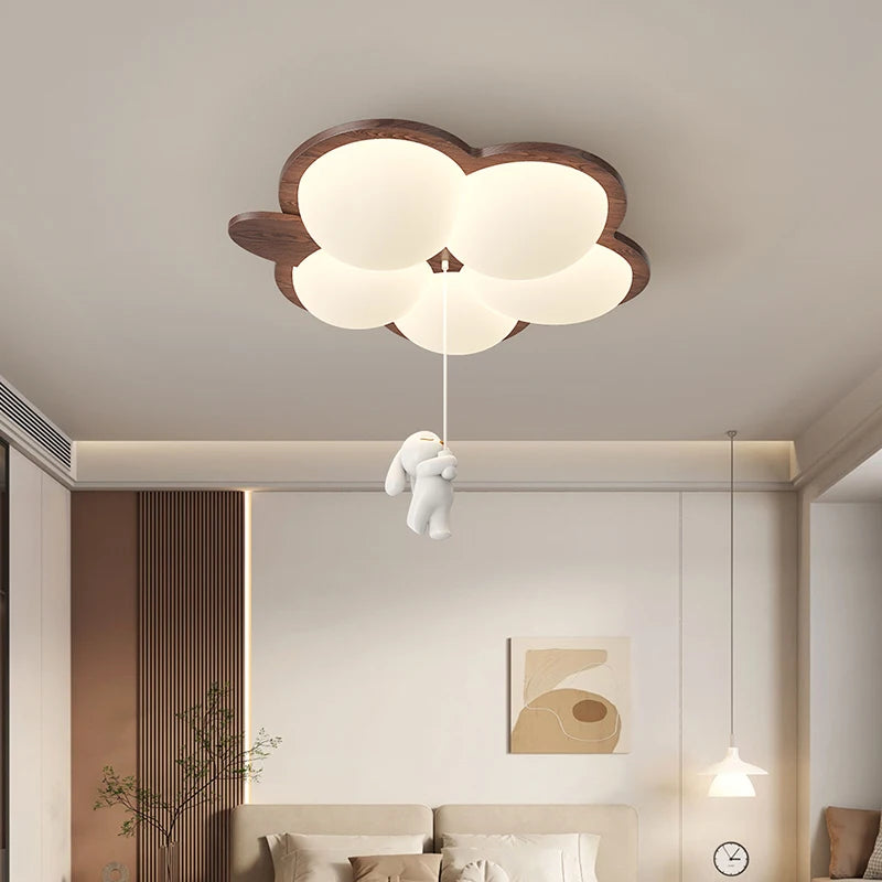 Plafonnier nuage de ballons et lapin suspendu pour chambre d'enfant