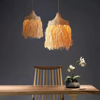 Lustre en raphia à longues franges, Ø 40 à 80 cm, LED fournie