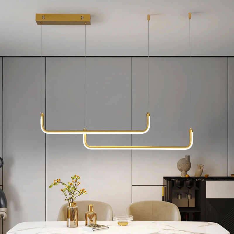 Suspension LED double barre en U, 90 cm, noire ou dorée